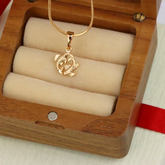 "Pisces Zodiac Rose Gold Pendant Artistic Dual Fish Charm, XPPT1473 - Picture 8 of 13